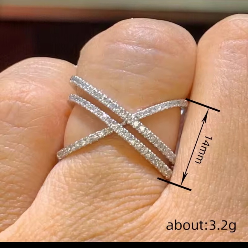 Anthropologie Silver Crisscross Pavé Ring